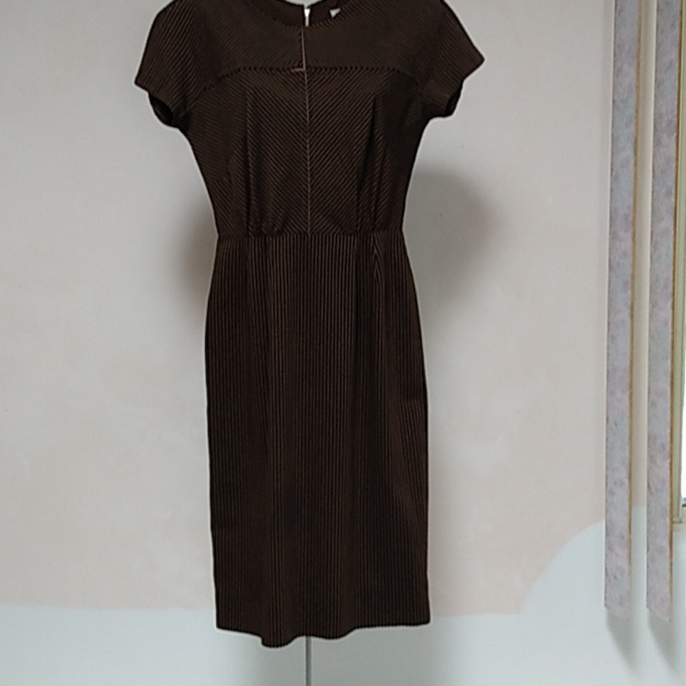 Vintage dress Jannell of California Brown stripes w/cross body peep